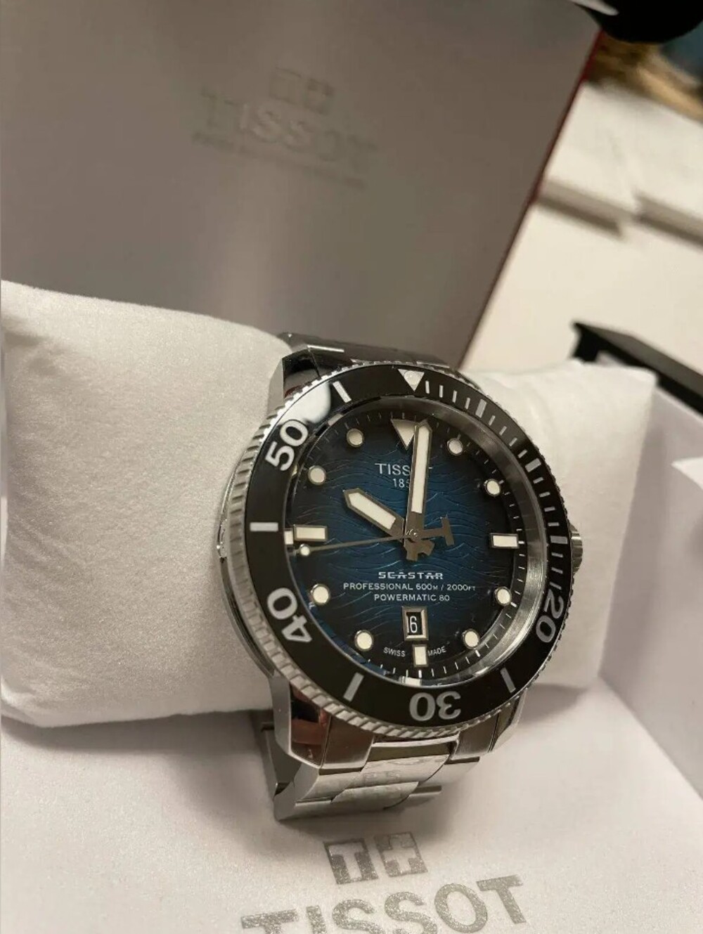 Tissot Seastar Blue Dial with Black Bezel Stainless Steel Watch